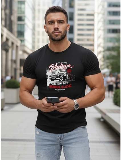 Tshirt męski z nadrukiem  czarny model 22156920 - FashionStreet