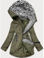 Kaki-biela dámska bunda pre prechodné obdobie (B8037-11026) Kaki-biela dámska bunda pre prechodné obdobie (B8037-11026)