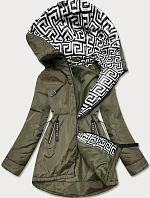 Kaki-biela dámska bunda pre prechodné obdobie (B8037-11026)