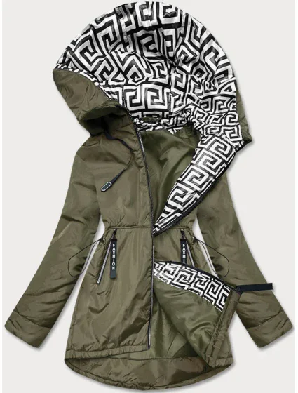 Kaki-biela dámska bunda pre prechodné obdobie (B8037-11026) Kaki-biela dámska bunda pre prechodné obdobie (B8037-11026)