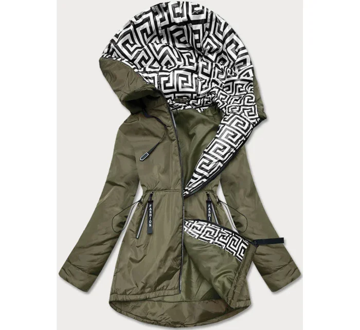 Kaki-biela dámska bunda pre prechodné obdobie (B8037-11026) Kaki-biela dámska bunda pre prechodné obdobie (B8037-11026)
