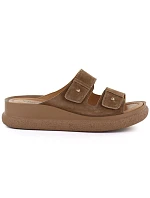 Dámske kožené žabky na platforme hnedé Vinceza 66916