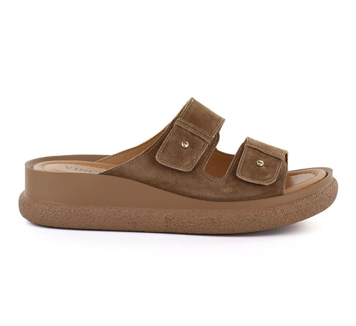 Dámske kožené žabky na platforme hnedé Vinceza 66916