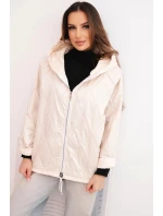 Dámska jarná prešívaná bunda s kapucňou a zipsom béžová