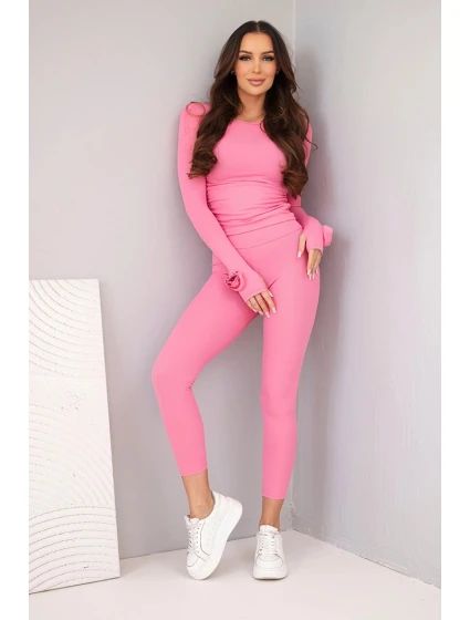 Komplet dámský z model 21893710 viskózy s dlouhým rukávem a legínami světle růžový - K-Fashion