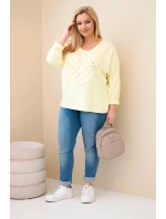 Dámske Plus veľkosť bavlnené V-neck blúzka žltá