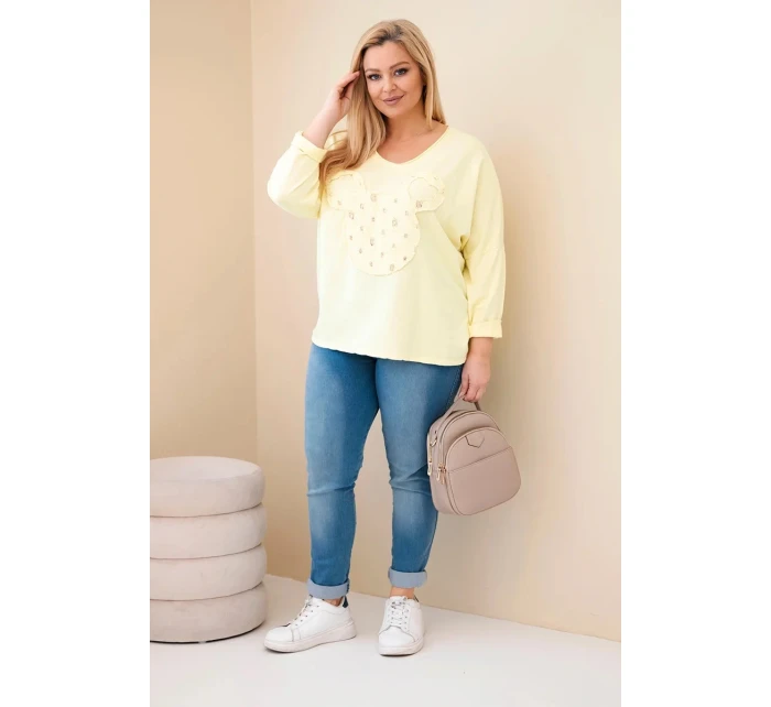 Dámske Plus veľkosť bavlnené V-neck blúzka žltá