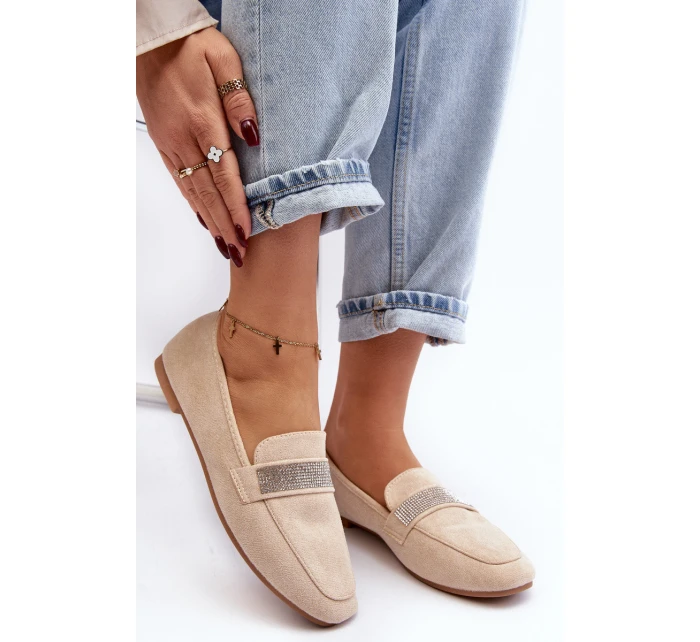 Damskie Mokasyny Z Cyrkoniami Beżowe Ralrika