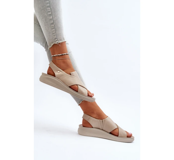 Zazoo 40392 Skórzane Sandały Damskie Beżowe
