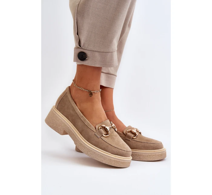 model 21652511 Semišové Dámské Mokasíny S Ozdobou Beige - Zazoo