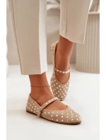 Ozdobené baleríny s páskem eko semišové béžové model 21670636 - Boto