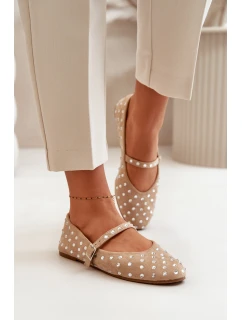 Ozdobené baleríny s páskem eko semišové béžové model 21670636 - Boto
