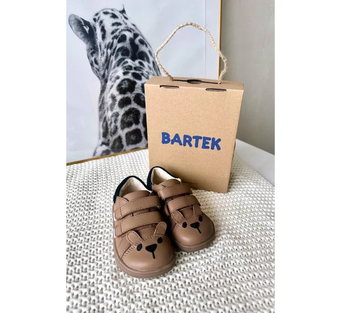 Kožené dětské polobotky Barefoot s Medvídkem Bartek Béžové