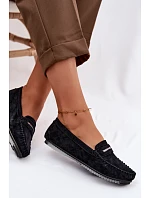 Dámské ploché mokasíny z přírodního semiše model 22101305 Černé - S.Barski
