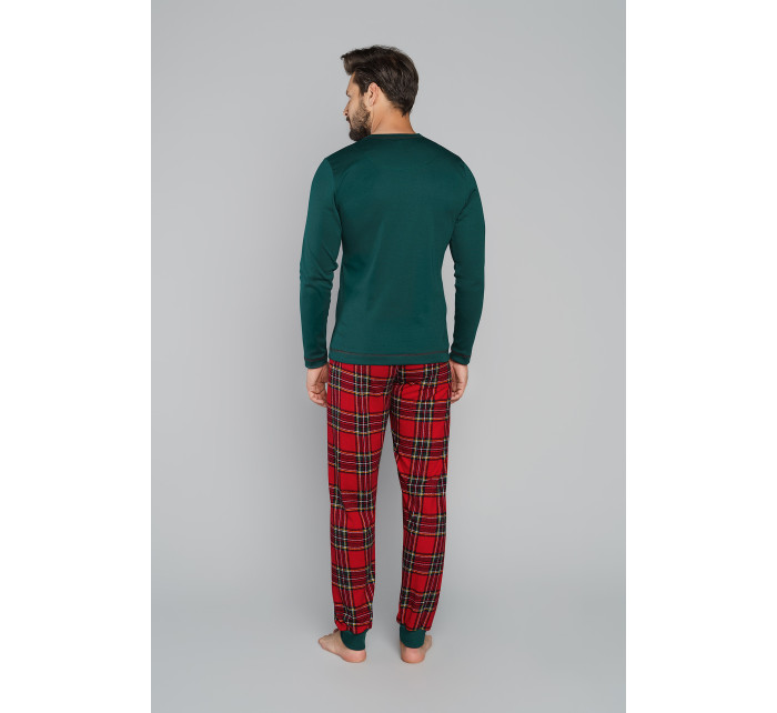 Pánske pyžamo Narwik, dlhý rukáv, dlhé nohavice - zelené/potlač
