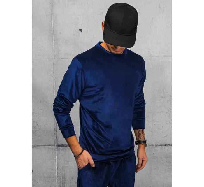 Pánska tmavomodrá velúrová mikina FashionStreet BX5531 Pánska tmavomodrá velúrová mikina FashionStreet BX5531