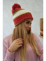 Dámska čiapka Kinga K297 červená+svetlá khaki+ecru Dámska čiapka Kinga K297 červená+svetlá khaki+ecru