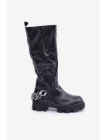 Kozaki Na Płaskim Obcasie Z Łańcuchem Czarne Nauricette