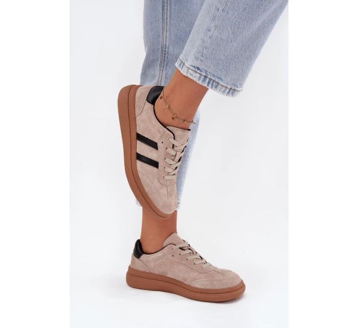 Zamszowe Sneakersy Damskie Na Platformie Beżowe Elivienne Zamszowe Sneakersy Damskie Na Platformie Beżowe Elivienne