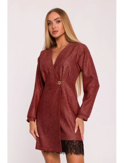 M871 Zavinovacie šaty z tvídu - bordové