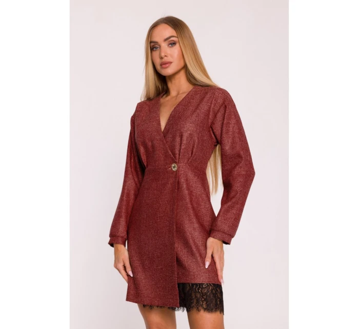 M871 Zavinovacie šaty z tvídu - bordové