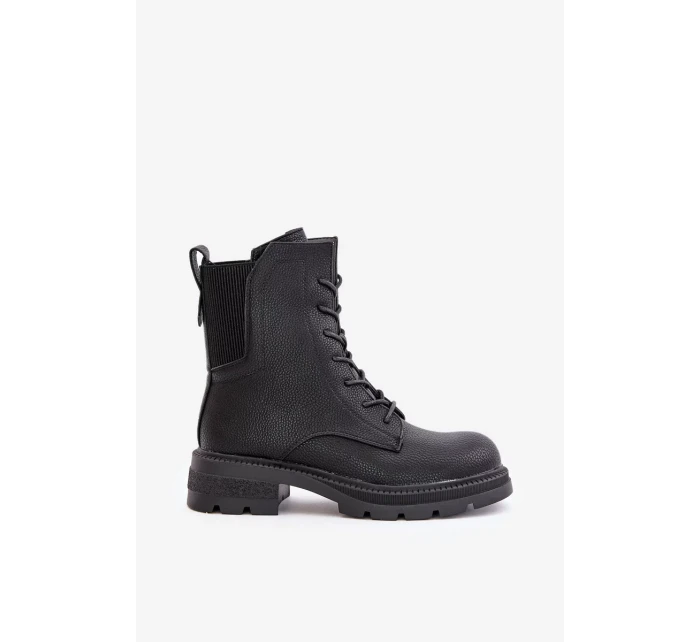 Zateplené členkové topánky Workers Zippered Black Leairae