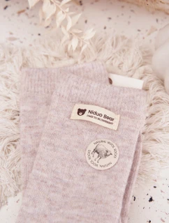 Dámske teplé vlnené ponožky s aplikáciou - béžové