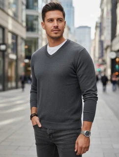 Svetlo šedý pánsky sveter s golierom FashionStreet WX2316