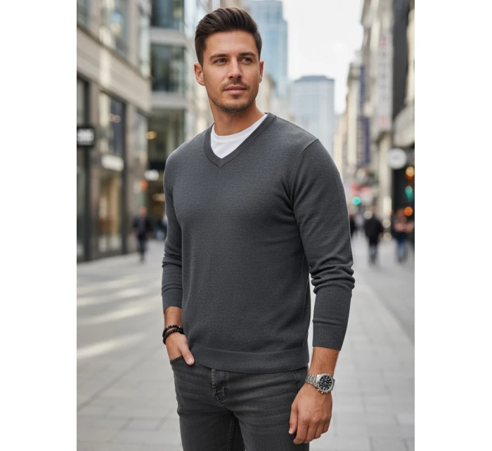 Svetlo šedý pánsky sveter s golierom FashionStreet WX2316