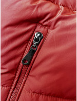 Červená krátka páperová dámska vesta s kapucňou (16M9091-270)
