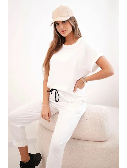 Bavlněný komplet halenka + kalhoty bílý