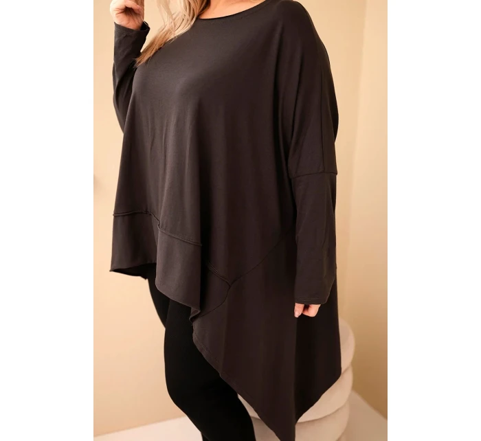 Dámska bavlnená tunika v nadmernej veľkosti s asymetrickým spodným dielom Dámska bavlnená tunika v nadmernej veľkosti s asymetrickým spodným dielom
