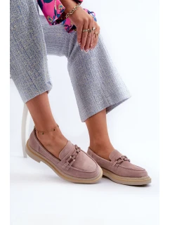 Mokasyny Damskie Zamszowe Na Płaskim Obcasie Z Ozdobą D&A TW101 Brudny Róż