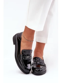 Elegantní Lakované Dámské Mokasíny Z Přírodní Kůže model 21686636 Černé - VINCEZA