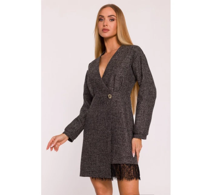 M871 Zavinovacie šaty z tvídu - čierne