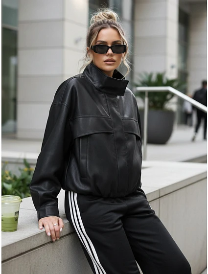 Kurtka damska z oversize z wysokim czarna model 22042902 - FashionStreet