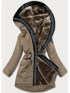 Béžová dámská bunda s kožešinovou podšívkou model 21345424 - S'WEST