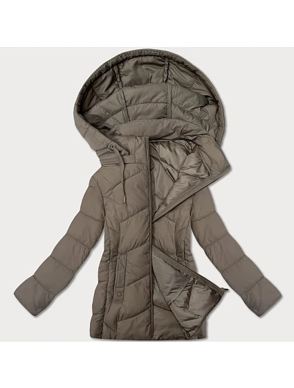 Béžová dámská vypasovaná bunda s kapucí model 20991167 - J.STYLE Béžová dámská vypasovaná bunda s kapucí model 20991167 - J.STYLE