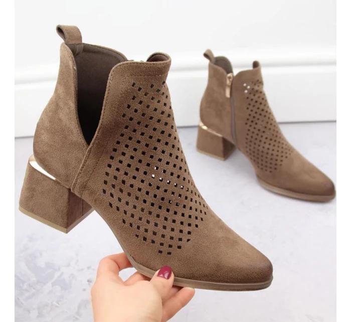 Semišové čižmy na podpätku Potocki W WOL213B hnedé