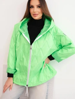 Dámska jarná prešívaná bunda s kapucňou a zipsom neónovo zelená