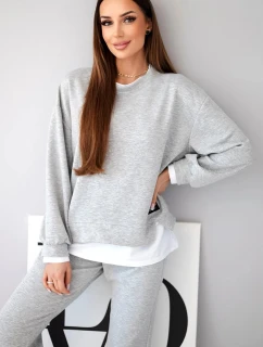 Dámska súprava s maslovou mikinou a voľnými teplákmi sivá