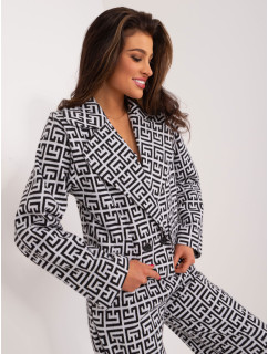 Šedo-čierne dvojradové sako s geometrickým vzorom