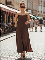 Dámske letné maxi šaty s viskózou, čokoládová farba, FashionStreet EY2662 Dámske letné maxi šaty s viskózou, čokoládová farba, FashionStreet EY2662