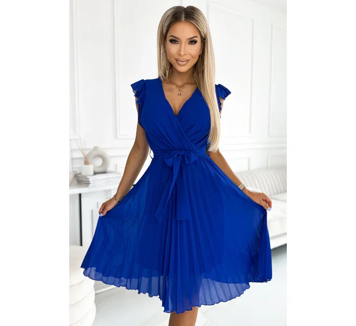 374-4 POLINA Plisované šaty s výstrihom a volánmi - CHABROW