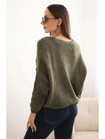 Dámský svetr s V výstřihem a knoflíky khaki Dámský svetr s V výstřihem a knoflíky khaki