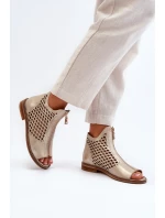 Zazoo 977/L Skórzane Ażurowe Sandały Na Zamek Złote