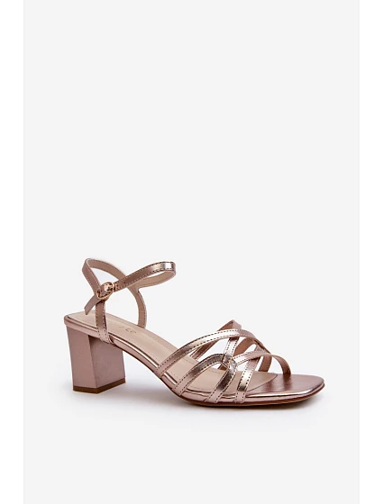 Dámské sandály na podpatku model 21656603 Zlaté - SERGIO LEONE