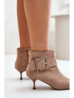Dámske členkové topánky na podpätku s ozdobnou prackou béžové Nirilis Dámske členkové topánky na podpätku s ozdobnou prackou béžové Nirilis