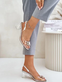 Priehľadné sandále s brošňou na podpätku D&A Silver