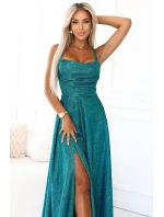 Dlhé šaty 589-3 zelené s trblietkami - Numoco Dlhé šaty 589-3 zelené s trblietkami - Numoco